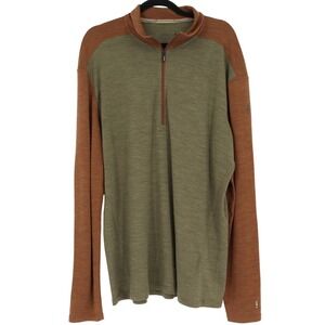 Smartwool Classic Thermal Merino Base Layer 1/4 Zip Pullover Sz XXL Green Brown